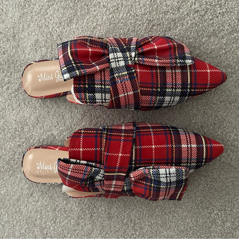 Warmest Wishes Red Plaid Mules